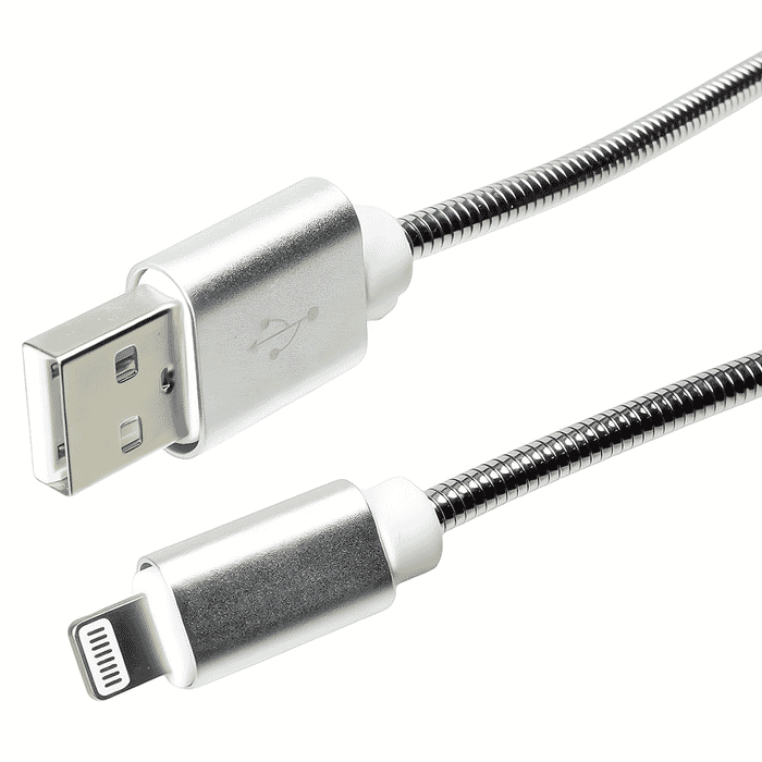 USB Lade-Sync Kabel USB A 8-pin Steel Metallummantelung Silber