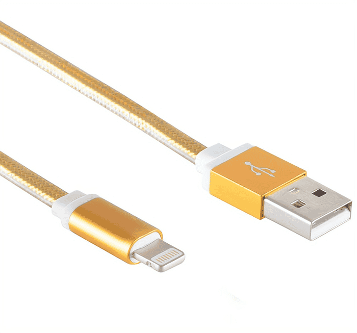 8 Pin Ladekabel flach Alu Gold USB Stecker A