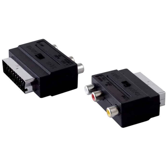 Scart-Adapter mit 3 Cinchbuchsen, IN/OUT Schalter