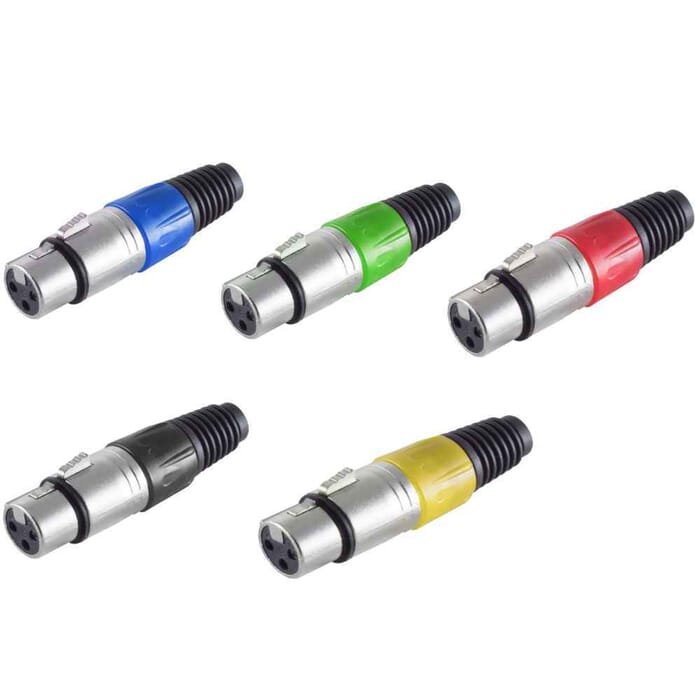 1 XLR Kupplung Buchse für Mikrofonkabel 3 polig zum löten Rot Blau Gelb Grün Schwarz