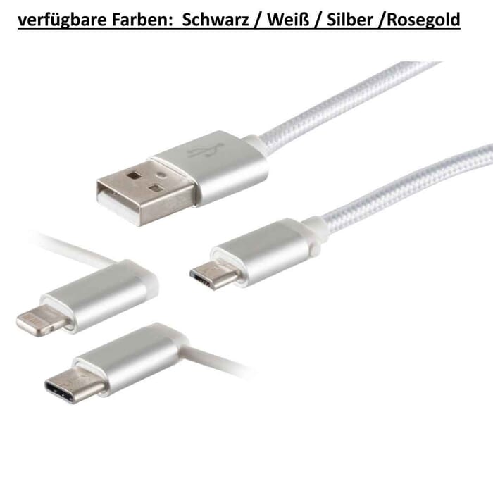 USB 3in1 Ladekabel USB Stecker A zu Micro USB C 8-pin Stecker 1m