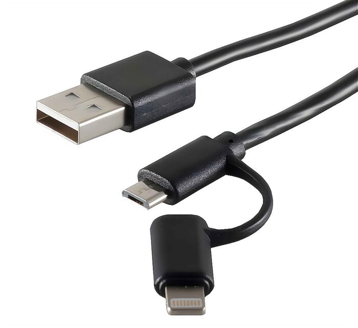 USB Lade Sync Kabel 2in1 USB 2.0 Stecker A zu Micro USB Stecker B + 8 pin Stecker 1m schwarz