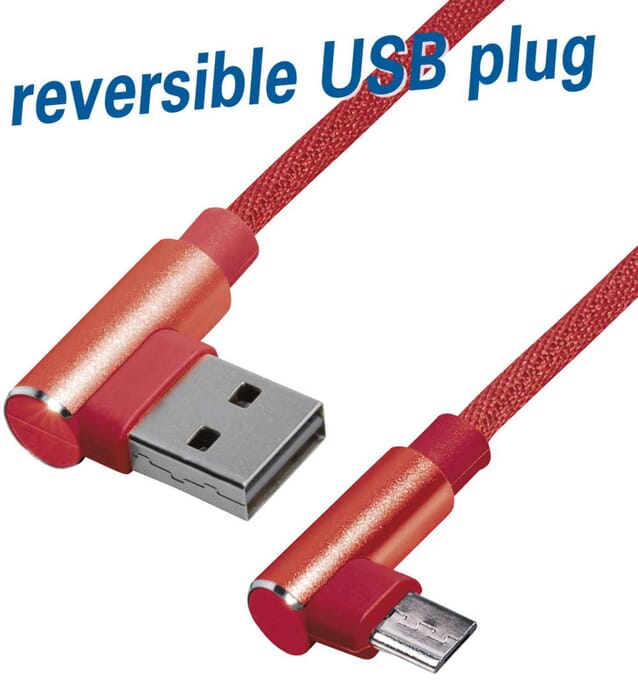 Lade Sync Kabel Micro USB Winkelstecker zu USB A Winkelstecker Reversible 1m