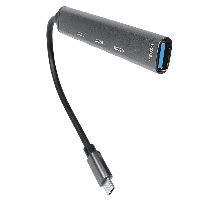 USB-C Hub 3.0 4-fach USB-A ALU slim 0,12m