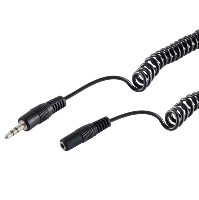 Audiokabel Stereo Verlängerung Klinke 3,5mm Spiralkabel Stecker - Kupplung schwarz