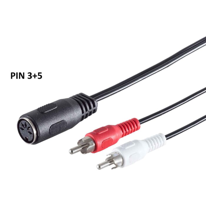 DIN Adapter Kabel 5 polig Buchse zu 2 Cinchstecker 0,2m Pin 3/5 DIN Ausgang