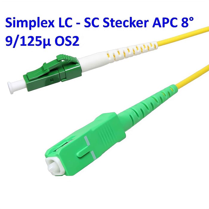 LWL SX Patchkabel LC/SC APC 9/125µ, OS2 gelb 0,5m - 30m